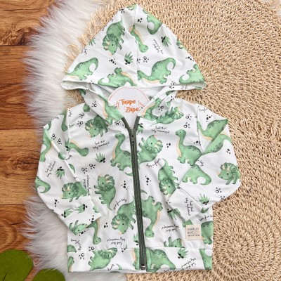 Conj. Jaqueta Xadrez Dinossauros e Calça em Malha Térmica - Off White e Verde